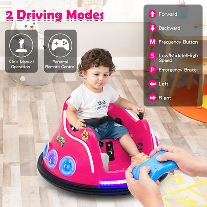 Toddler holding a remote control for a pink kids electric car