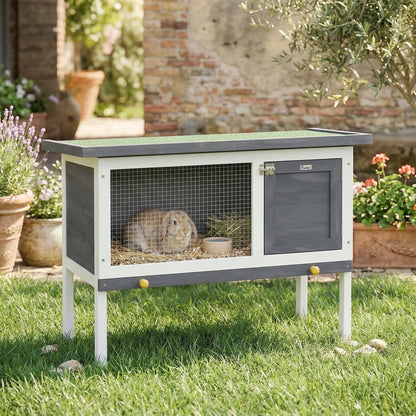 PawHut Wooden Rabbit Hutch, Guinea Pig Hutch with Asphalt Roof, Outdoor Elevated Bunny House for Rabbits, Chinchillas