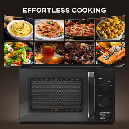 HOMCOM 23L 800W Microwave Oven, Solo Manual Microwave with 5 Power Levels, Defrost, 35 Minutes Timer, Clock, Easy Clean, Small Black Microwave
