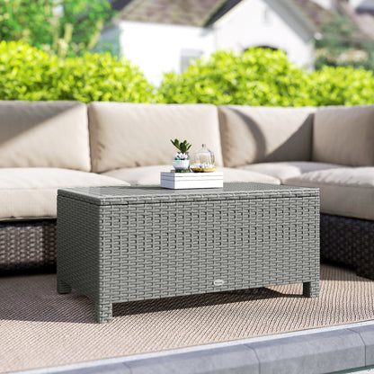 Outsunny Rattan Garden Coffee Table with Glass Top in Light Grey