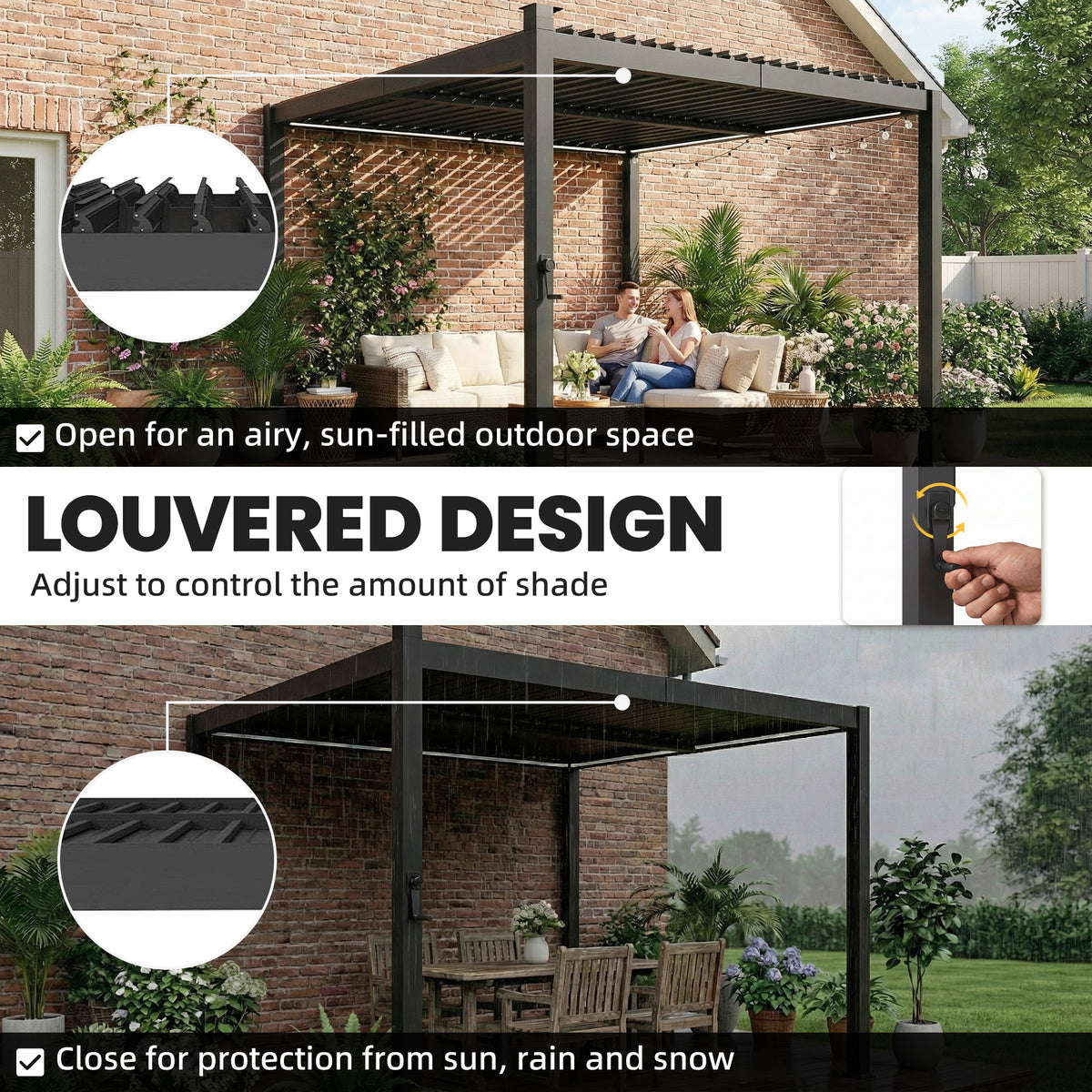 Outsunny Louvered Pergola with Solar LED Lights in Black