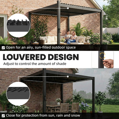 Outsunny Louvered Pergola with Solar LED Lights in Black