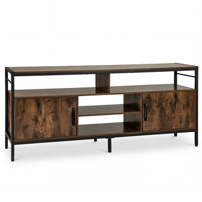 TV Stand for TVs up to 147 cm with 2 Storage Cabinets and 4 Open Shelves-Rustic Brown