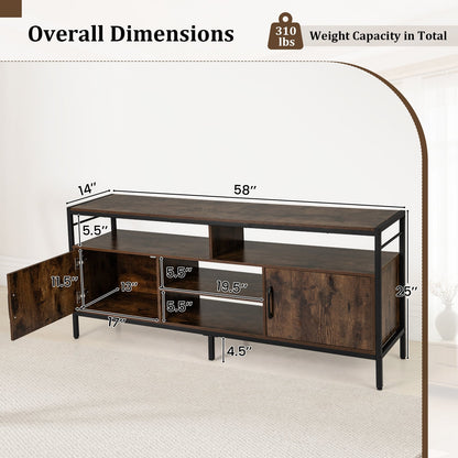 TV Stand for TVs up to 147 cm with 2 Storage Cabinets and 4 Open Shelves-Rustic Brown