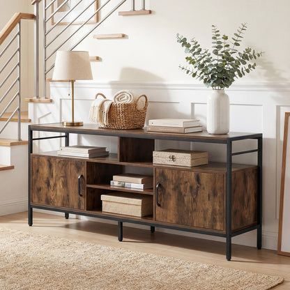 TV Stand for TVs up to 147 cm with 2 Storage Cabinets and 4 Open Shelves-Rustic Brown