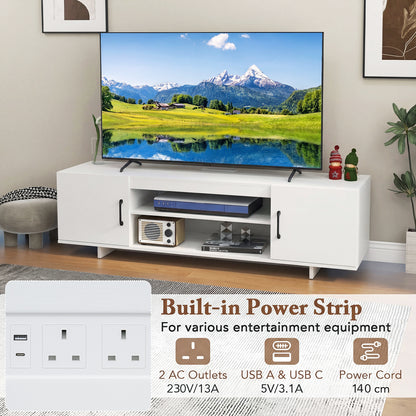 TV Stand for TVs up to 70 Inches with Power Outlet and 2 Cable Holes-White