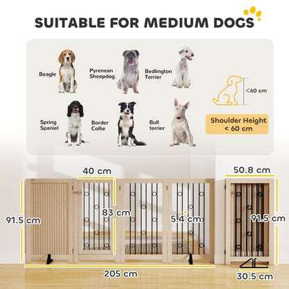 PawHut 4 Panel Freestanding Pet Gate in Oak