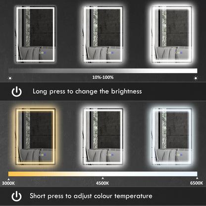 HOMCOM 50 x 70 cm Anti-Fog LED Bathroom Mirror, with Bluetooth - Silver Tone