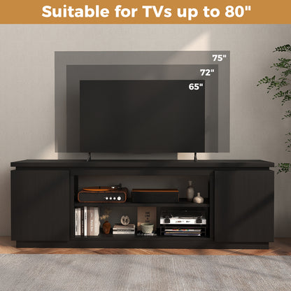 TV Cabinet for TVs up to 80 Inch Media Console Table with 3 Adjustable Shelves-Black