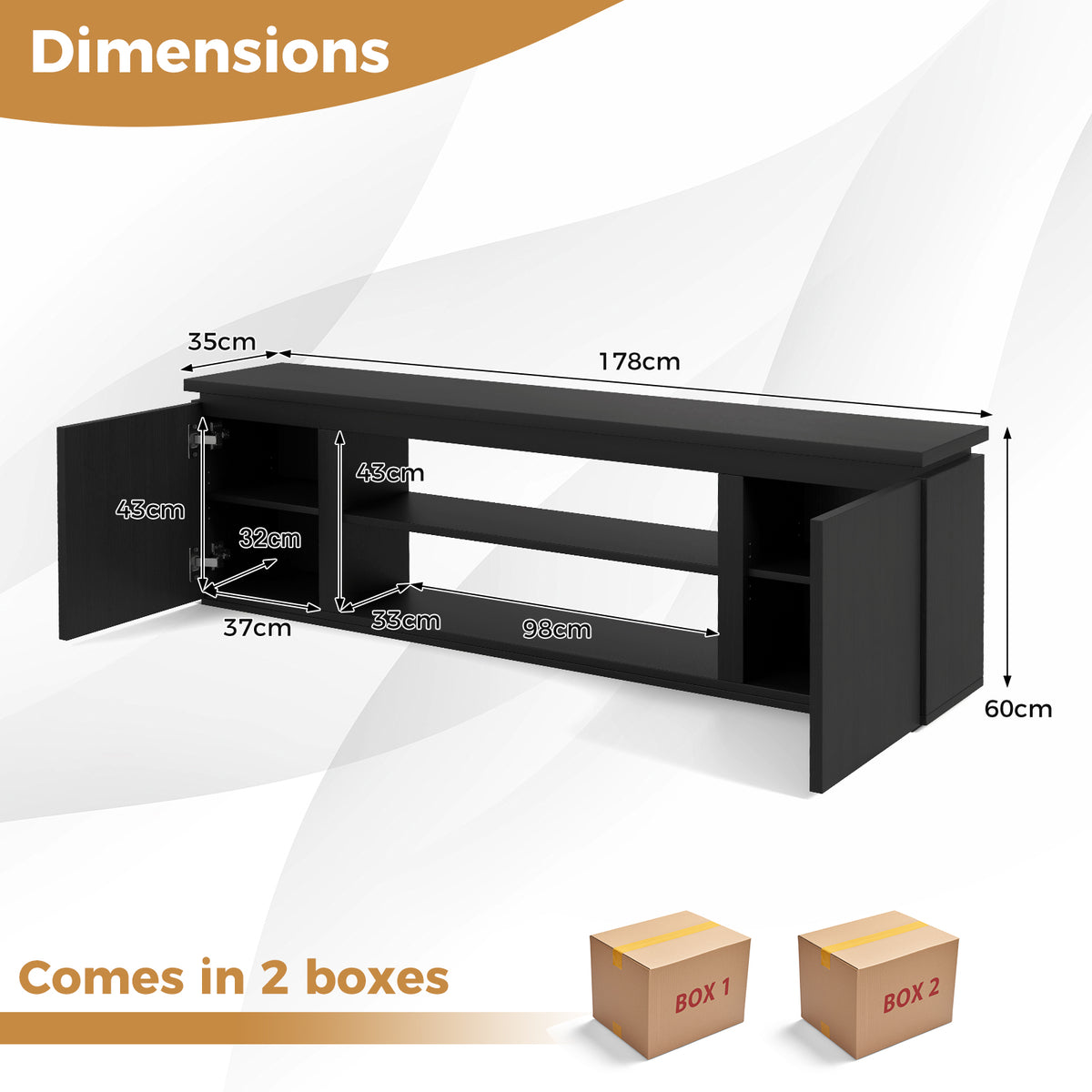 TV Cabinet for TVs up to 80 Inch Media Console Table with 3 Adjustable Shelves-Black