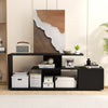 3-Tier Asymmetrical Media Console Table with Storage Shelves and Cabinet-Black