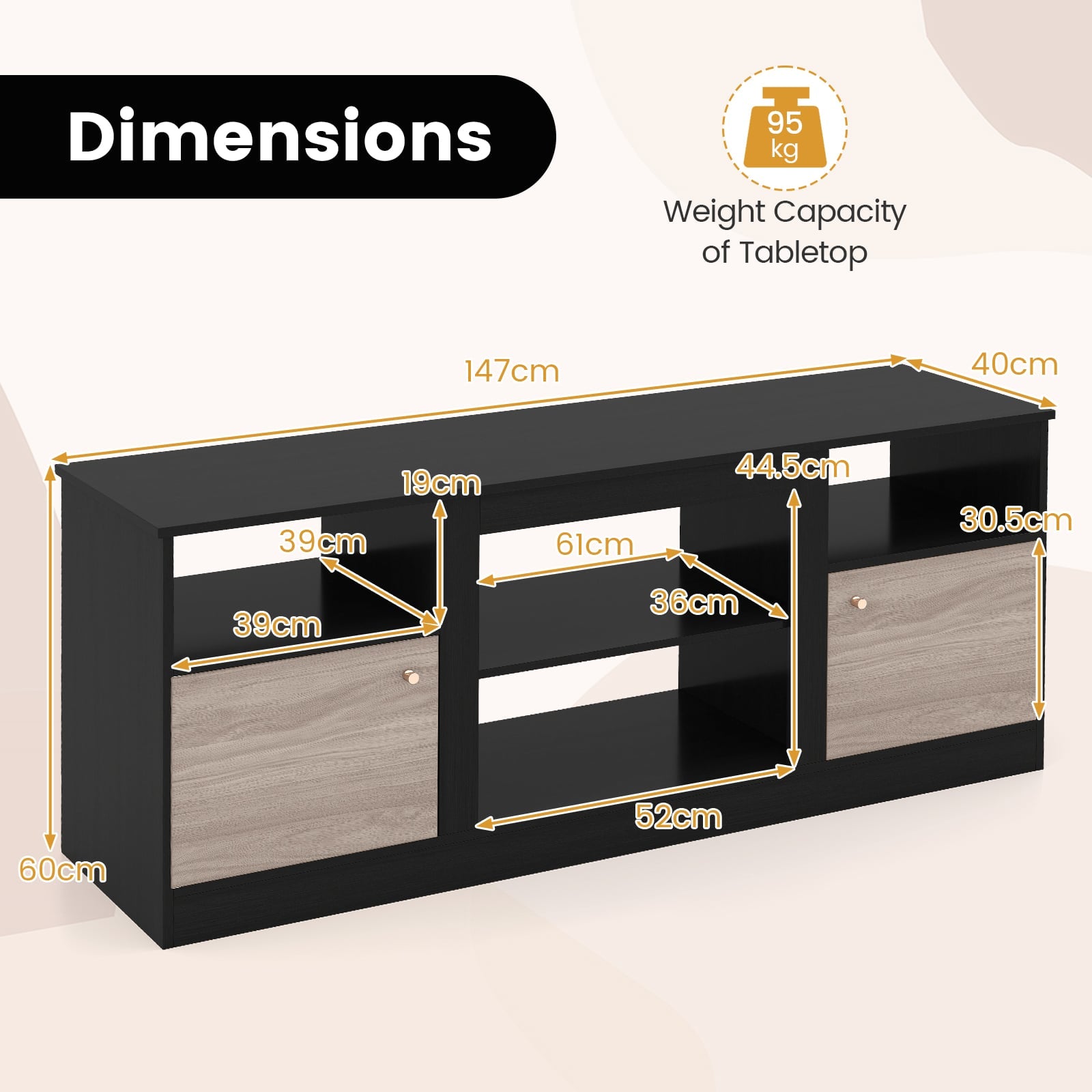 TV Stand with Adjustable Shelf and Open Compartment-Black
