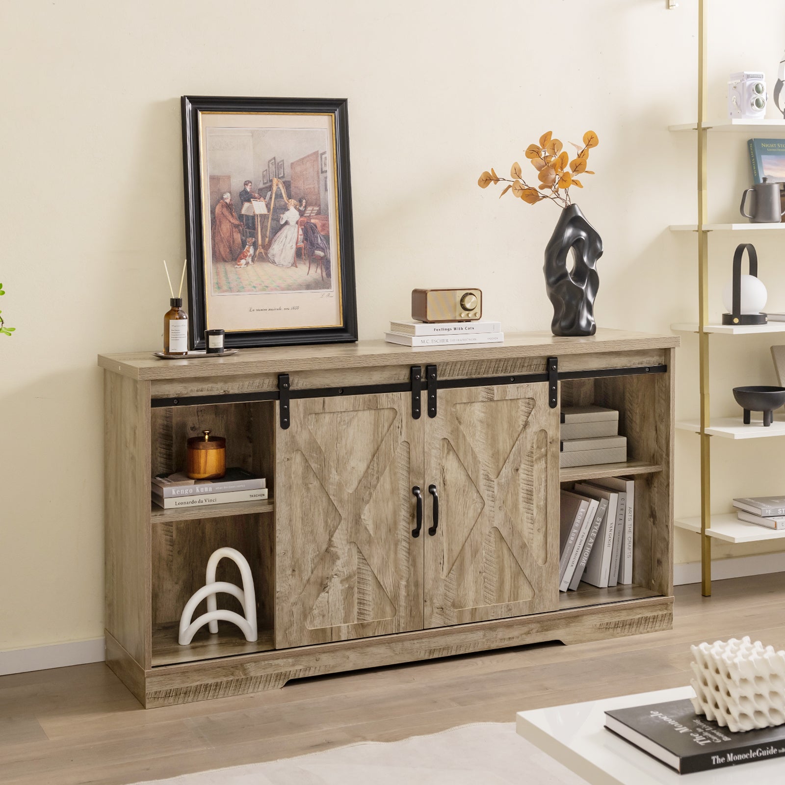 TV Stand with Adjustable Shelves for TVs up to 65 Inches-Grey