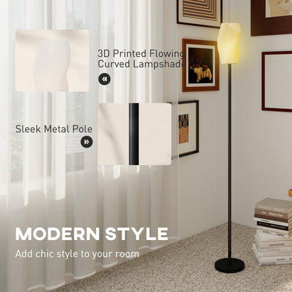 HOMCOM Floor Lamp for Living Room, 3D Printed Modern Standing Lamp with Flowing Curved Shade, 3 Colour Temperature & Foot Switch, Minimalist Tall Pole Lampshade for Bedroom, Office, White