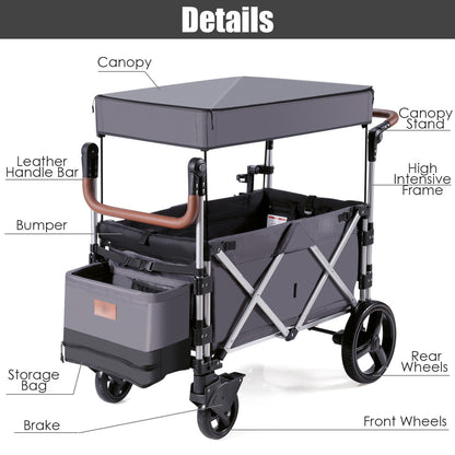 Twin Baby Double Stroller Wagon Push Pull Stroller-Gray