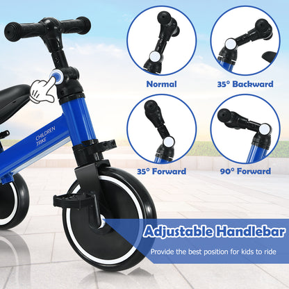 The blue balance bike handlebar showing different angle adjustments