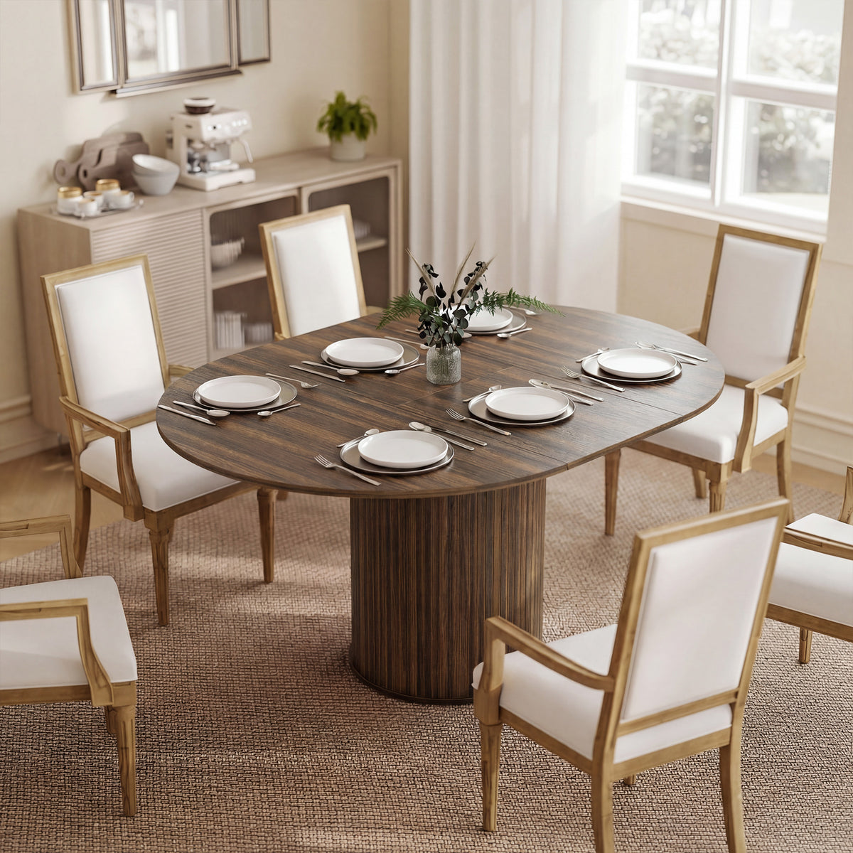 HOMCOM Extendable Round Dining Table in Dark Walnut