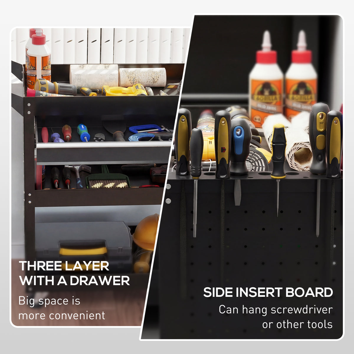 DURHAND 3-Tier Tool Trolley Cart in Black