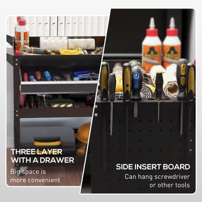 DURHAND 3-Tier Tool Trolley Cart in Black