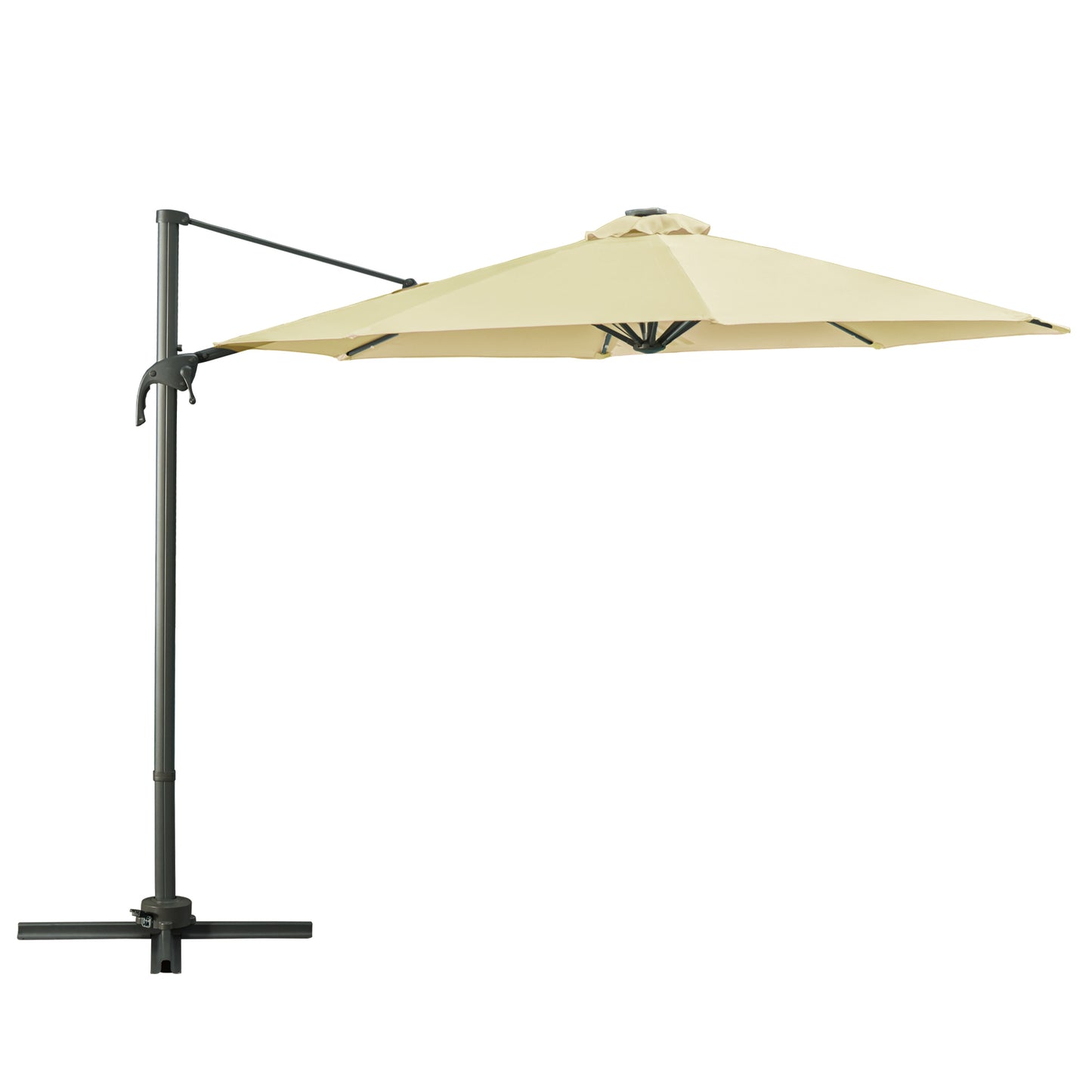 Outsunny 3(m) LED Cantilever Parasol Garden Sun Umbrella w/ Base and Solar Lights Beige