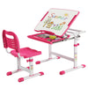 Height Adjustable Kids Study Table and Chair Set with Tilting Tabletop-Pink
