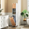 Tall Bathroom Storage Organizer Unit with Rubber Wood Doors-White