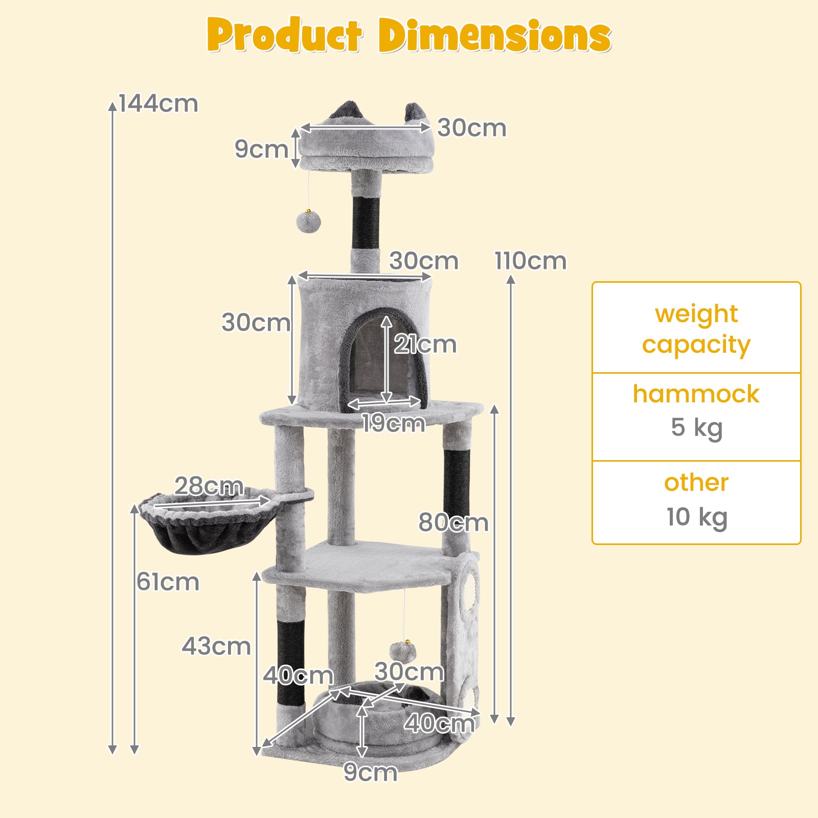 Multi-level Large Cat Tree with Sisal Scratching Posts and Board Condo-Grey