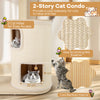 Tall Cat Tree for Indoor Cats Modern Wood Cat Tower with 2-Story Condo-Natural