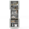 190cm Tall Freestanding Cupboard with Doors and Shelves-White Oak