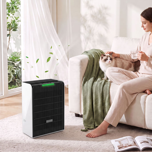 HOMCOM Air Purifier for Home, H13 HEPA Filter, Pet Air Cleaner, Sleep & Auto Mode, 24m², Quiet 28dB, AQI Indicator, 8H Timer