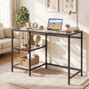 Tempered Glass Computer Desk Modern Office Desk with Open Storage Shelves-Black