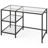 Tempered Glass Computer Desk Modern Office Desk with Open Storage Shelves-Black