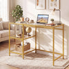 Tempered Glass Computer Desk Modern Office Desk with Open Storage Shelves-Gold