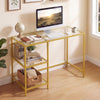 Tempered Glass Computer Desk Modern Office Desk with Open Storage Shelves-Gold