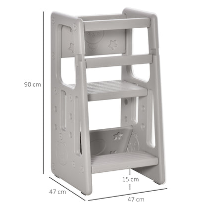 HOMCOM Kids Step Stool, with Adjustable Platform and Non-Slip Mat √¢‚Ç¨‚Äú Grey