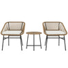 Outsunny 3 Pieces Rattan Bistro Set, Wicker Small Garden Table and Chairs Set with Cushions and Glass Top Coffee Table, Bistro Garden Furniture Set for Outdoor, Patio, Balcony, Natural