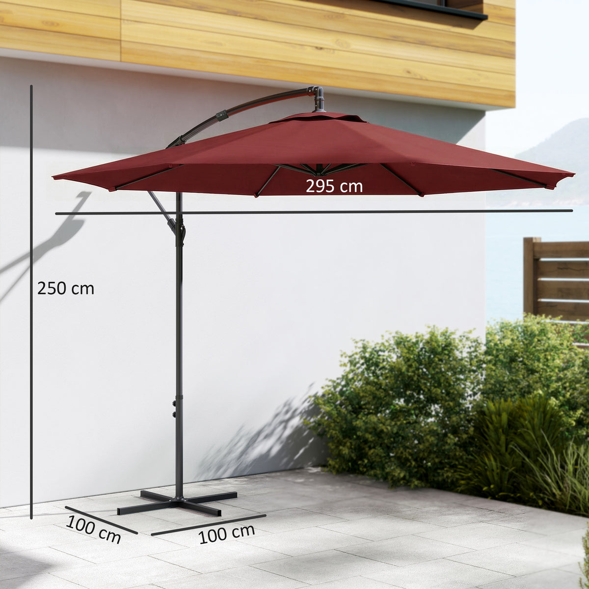 Outsunny 3 m Overhanging Cantilever Parasol in Wine Red