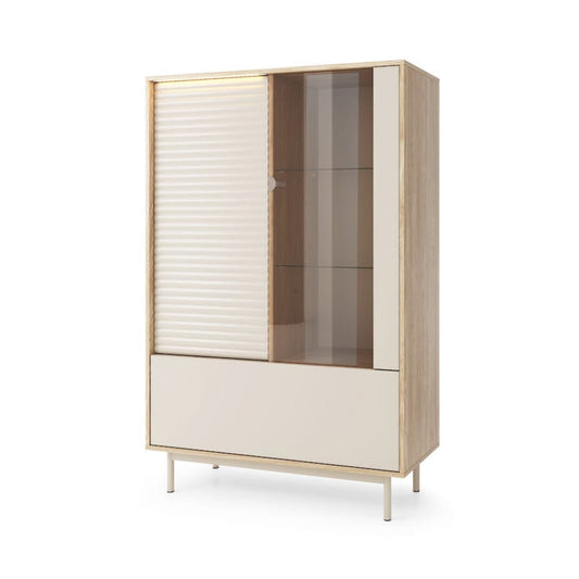 Wooden cabinet with glass door on a white background