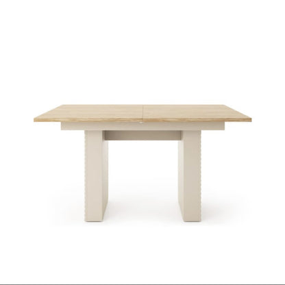 Wooden table with white base on a white background