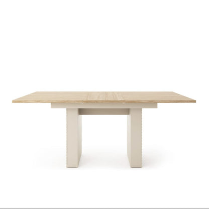 Wooden table with white base on a white background