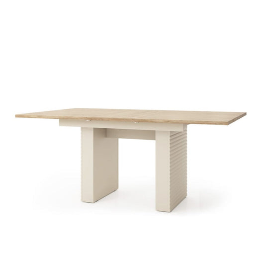 Wooden table with white legs on a white background