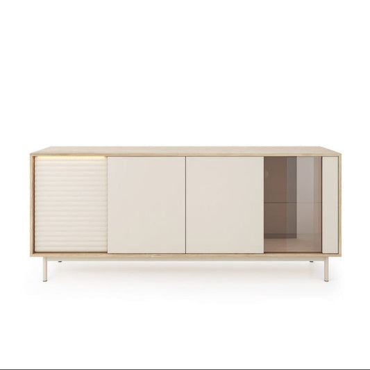 Modern sideboard with glass doors on a white background