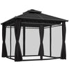 Outsunny 3 x 3 (m) Outdoor Polycarbonate Gazebo, DoubleÂ Roof Hard Top Gazebo withÂ Galvanised Steel Frame, NettingsÂ &Â Curtains for Garden, Lawn, Patio and Deck, Dark Grey