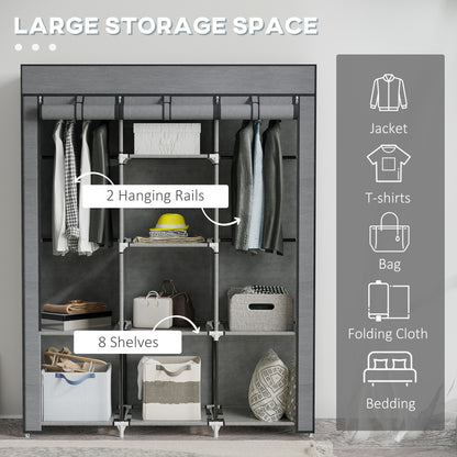 HOMCOM Fabric Wardrobe, with Rails and Shelves - Dark Grey
