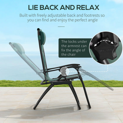 Outsunny Zero Gravity Lounger Chair Set of 2, كرسي قابل للطي للاسترخاء في الفناء مع مقعد مبطن، وحامل أكواب، ووسادة ناعمة ومسند رأس للمسبح، والتخييم، أخضر
