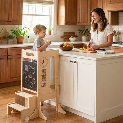 Toddler Step Stool Foldable Standing Tower with Anti-tip Feet