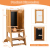 Toddler Kitchen Stool Helper with Chalkboard and Whiteboard-Natural