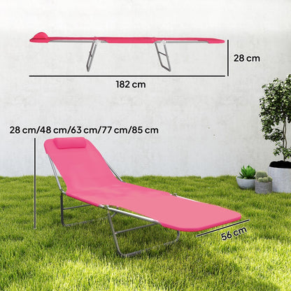 Outsunny Folding Sun Lounger with Head Pillow in Pink