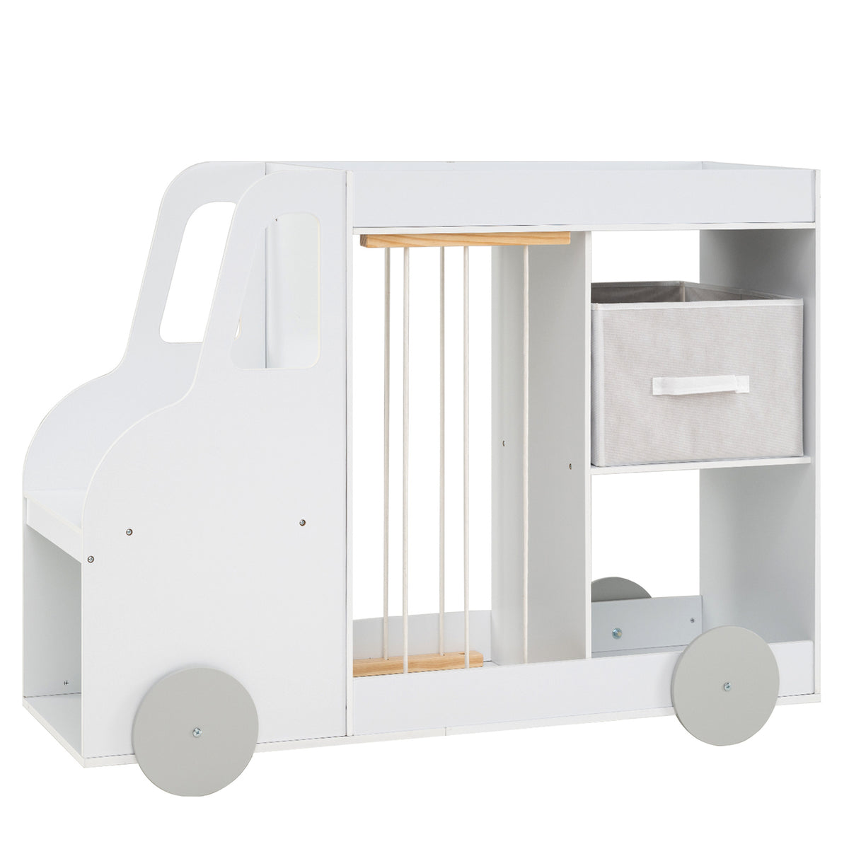 Toy Storage Organizer with Open Shelves & Fabric Drawer for Playroom Nursery-White