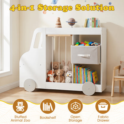 Toy Storage Organizer with Open Shelves & Fabric Drawer for Playroom Nursery-White